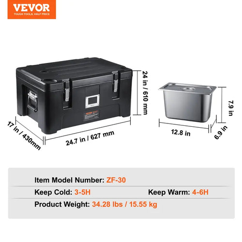 Food Warmer Box, 36-Quart Capacity, Stackable Insulated Food Carrier, Includes 3 Stainless Steel Food Pans