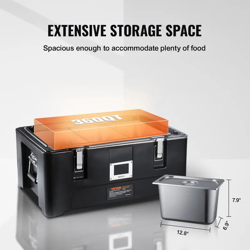 Food Warmer Box, 36-Quart Capacity, Stackable Insulated Food Carrier, Includes 3 Stainless Steel Food Pans
