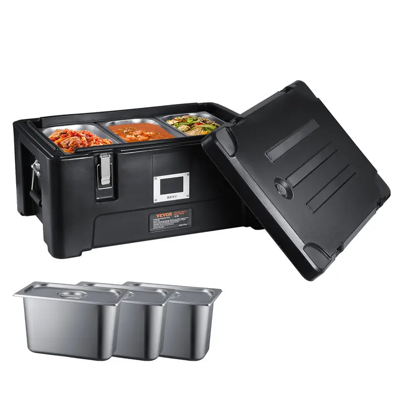 Food Warmer Box, 36-Quart Capacity, Stackable Insulated Food Carrier, Includes 3 Stainless Steel Food Pans
