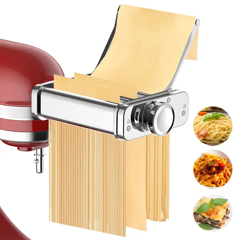 3-in-1 Pasta Maker: Includes Pasta Sheet Roller, Spaghetti Cutter, and Fettuccine Cutter.